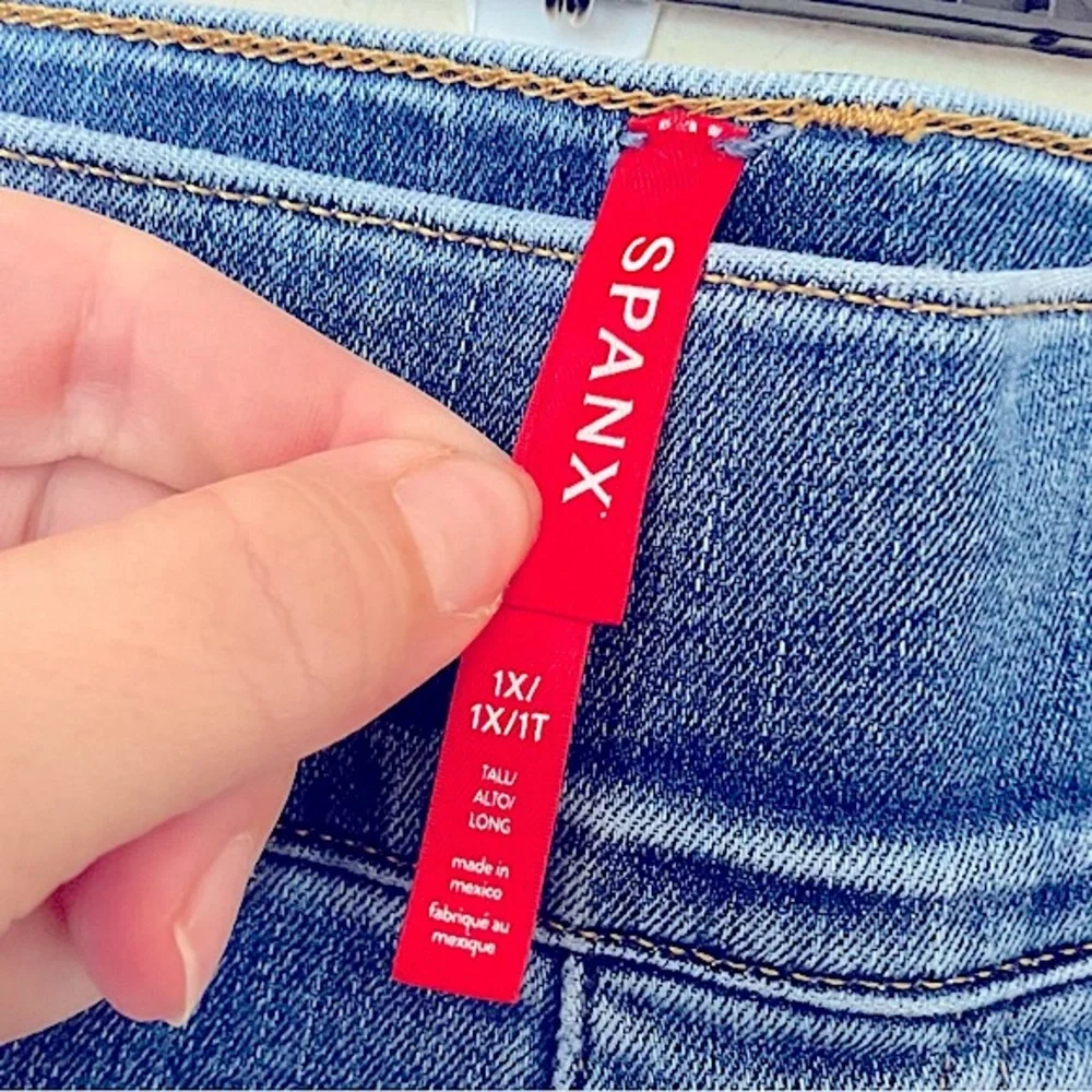 SPANX Shape Plus Size EveryWear Seamed-Front Wide Leg Cotton Denim Jeans Size 1X
